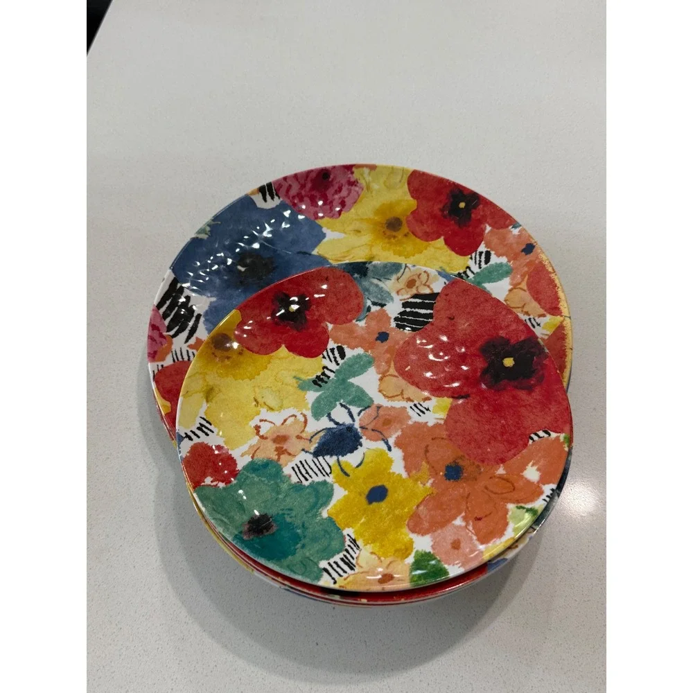 TarHong 8pc Melamine Floral Plate Set Hammered Texture Dinner & Salad Multicolor